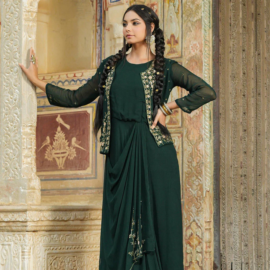 Janasya Indian Women's Light Green Poly Silk Ethnic Dress(J0005-DR-XS) at  Amazon Women's Clothing store